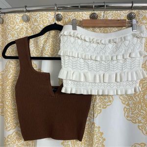 NWT set of 2 boutique brand crop tops brown and white